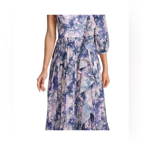 Kay Unger Dress NWT Size 8 Kaylee Floral One Shoulder Ruffle Midi Dress - Picture 5 of 15